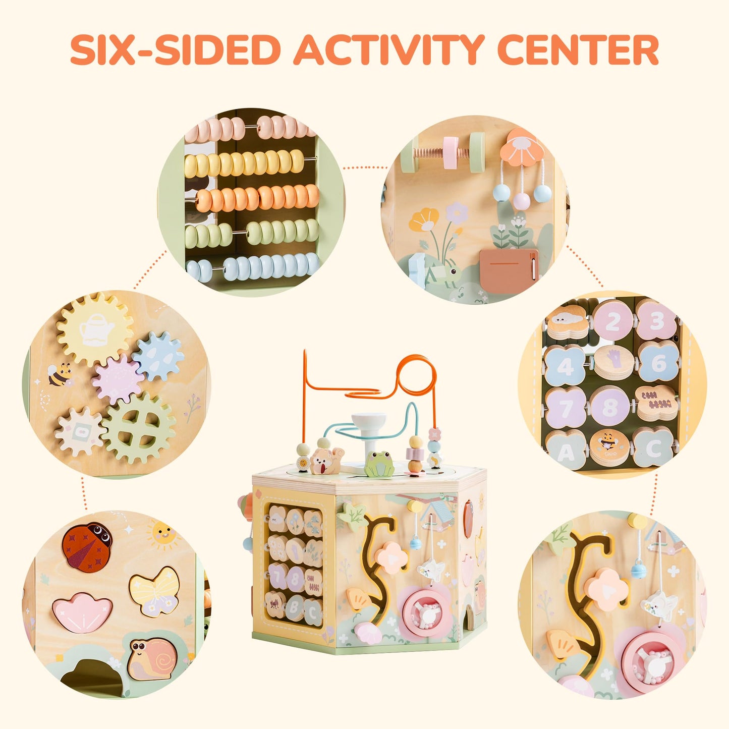 ROBOTIME Wooden Activity Cube for Toddlers, 13 in 1 Montessori Baby Activity Cube, Baby Play Cube