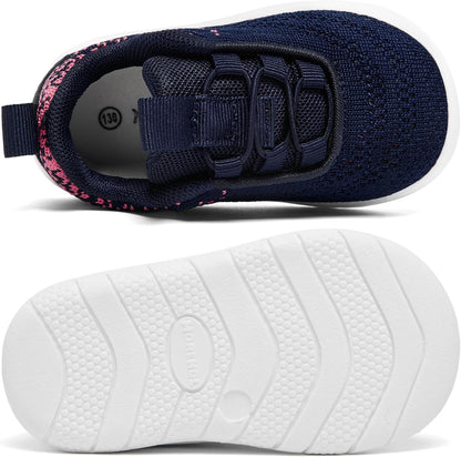 MORENDL Toddler Slip On Sneakers Baby Walking Shoes Non-Slip Breathable Unisex Pink Mesh Lace-Up