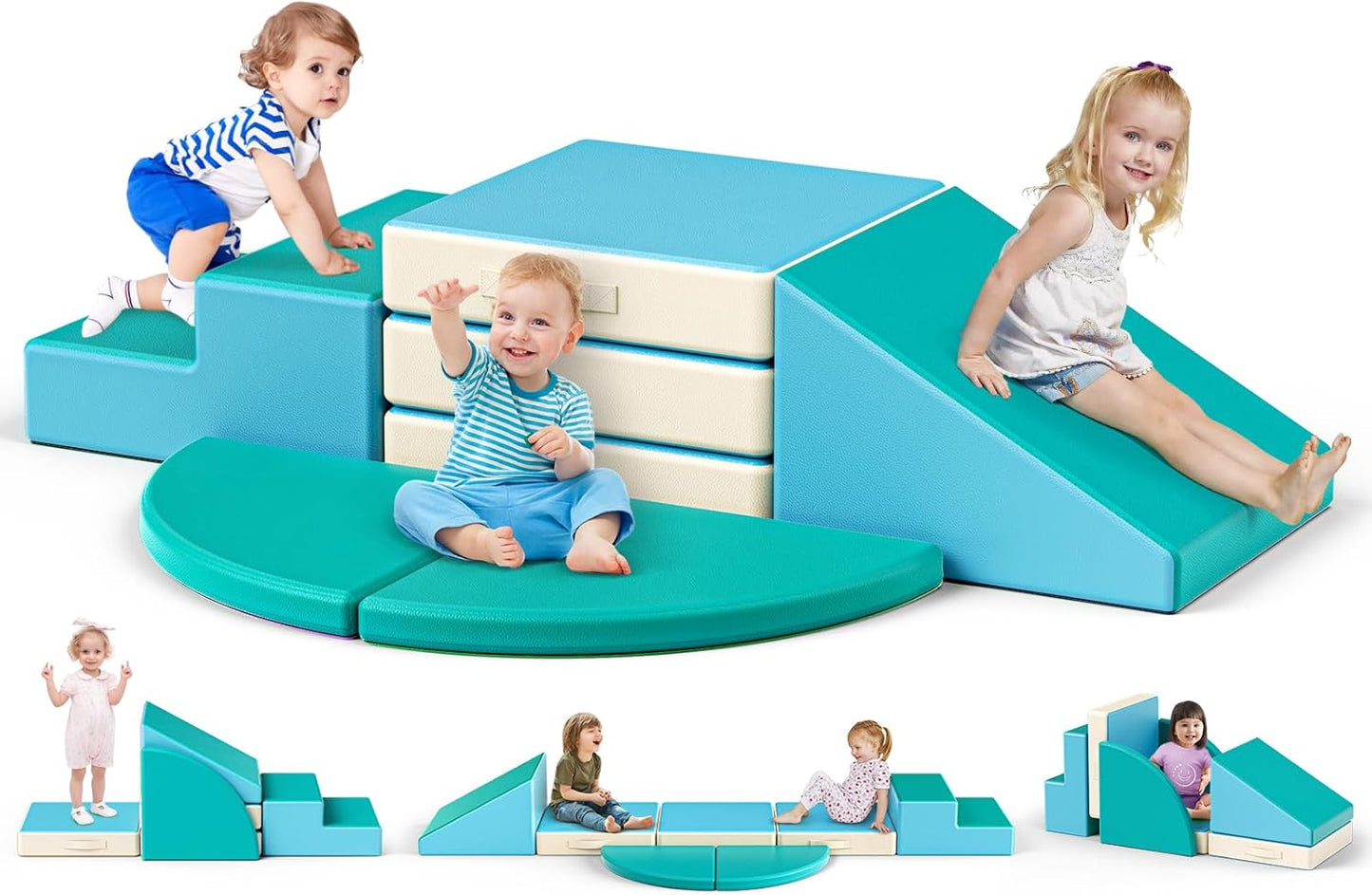 Lischwert Foam Climbing Blocks for Toddlers 1-3, 5pcs Foldable Soft Play Set with Crawling
