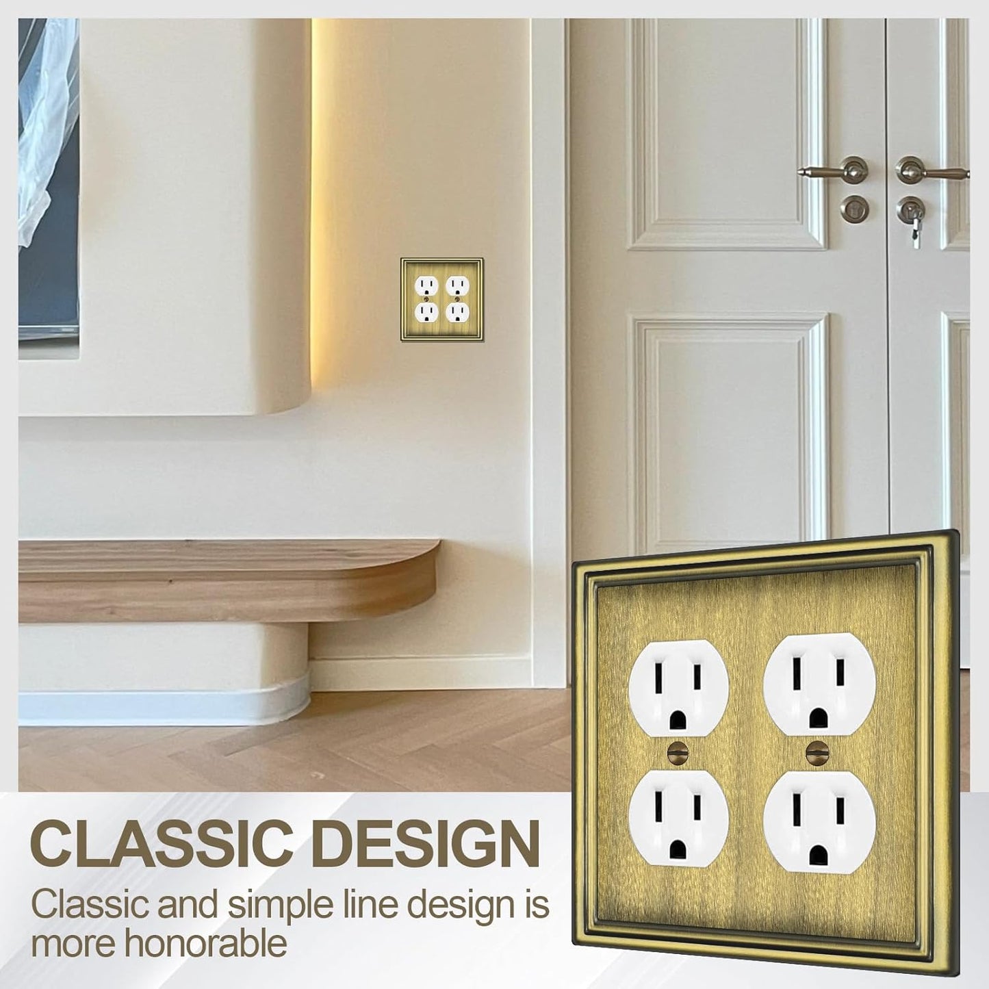 Metal Double Outlet Covers Wall Plate, Antique Brass Decorative Light Switch Plate 2 Gang Duplex