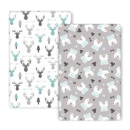 GRSSDER Stretchy Ultra Soft Jersey Knit Fitted Pack n Play Sheets 2 Pack, Playard Sheets for Baby