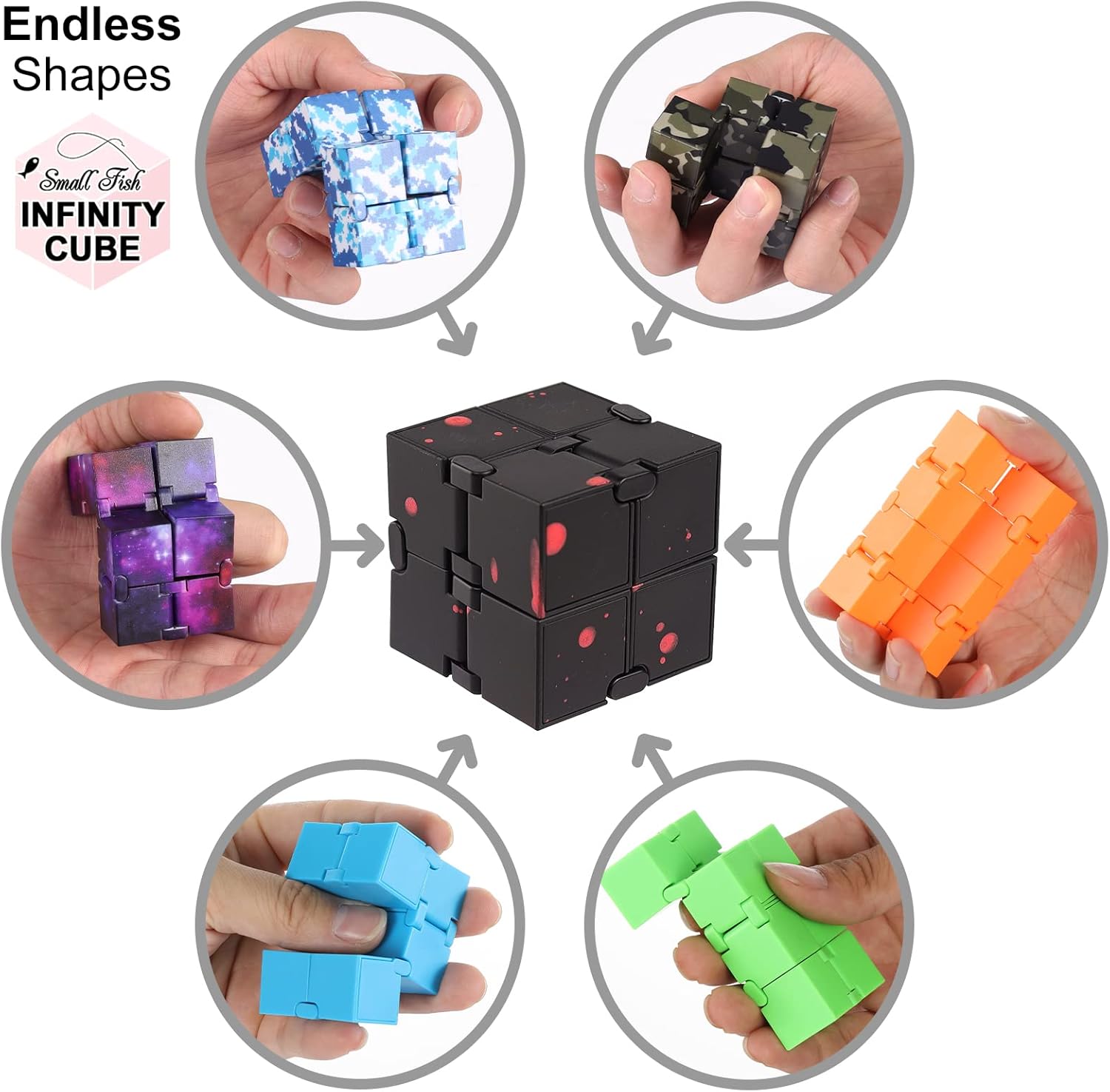SMALL FISH Fidget Infinity Cube - Built-in Metal Never Ending Infinity Cube, Cool Sensory Infinite