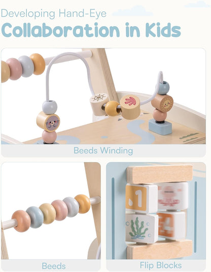 ROBOTIME Wooden Baby Walker, Baby Push Walker, Baby Activity Center Toys, Ajustable Speed