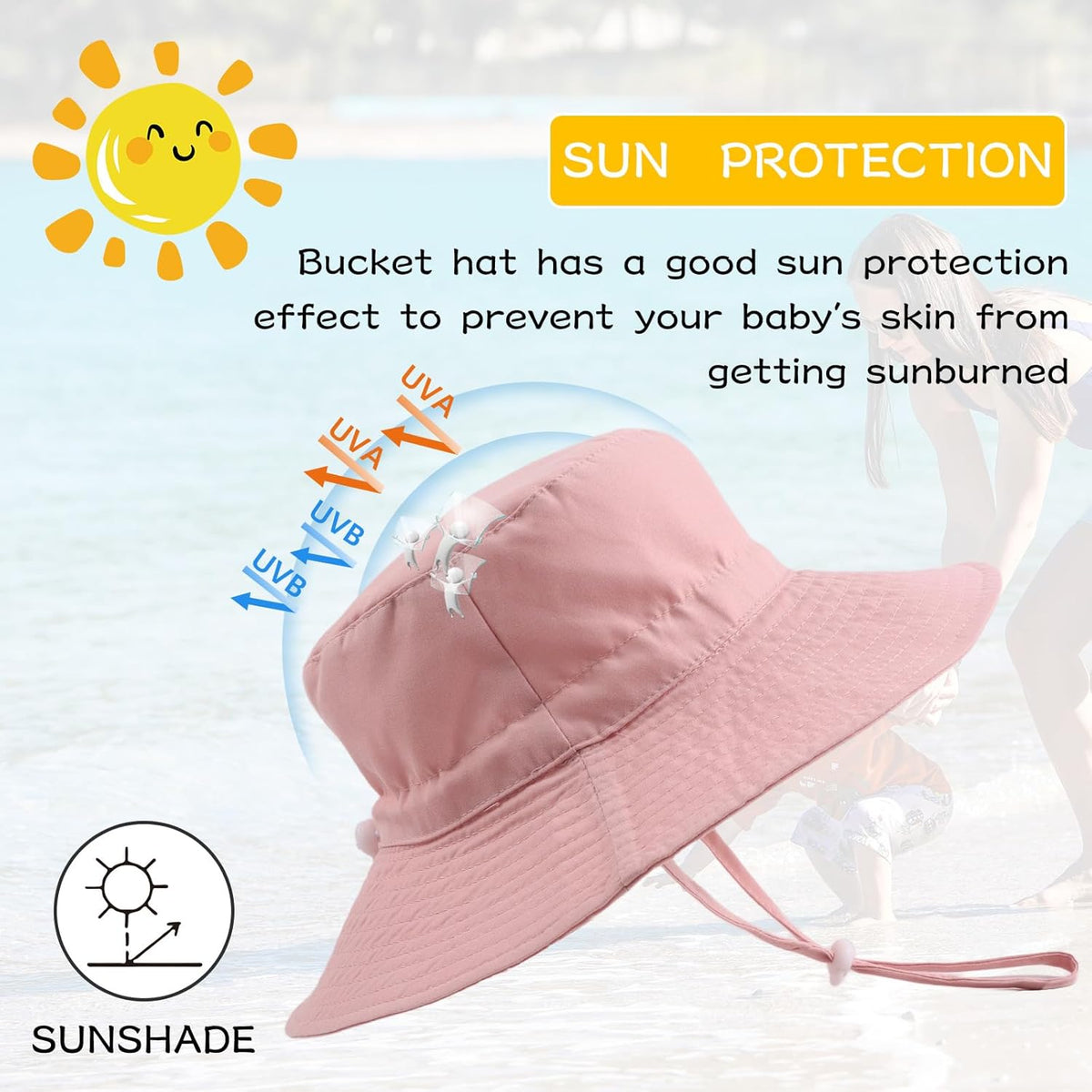 Peecabe Summer Baby Sun Hat for Boys Girls UPF 50+ Wide Brim Toddle Bucket Hat Adjustable Baby