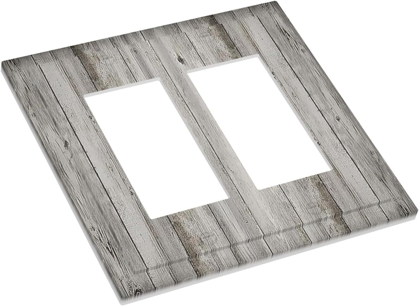 Decorative Outlet Covers Farmhouse Rustic Grey Barn Door Wood 2 Gang Double GFCI Rocker Electrical