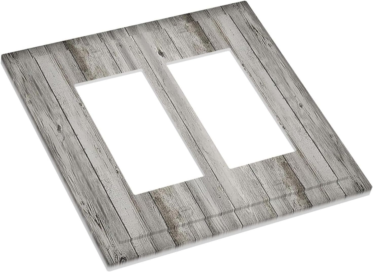 Decorative Outlet Covers Farmhouse Rustic Grey Barn Door Wood 2 Gang Double GFCI Rocker Electrical