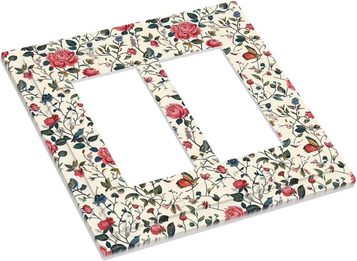 Decorative Outlet Covers Vintage Flowers Rose Leaf Bird Butterfly 2 Gang Double GFCI Rocker