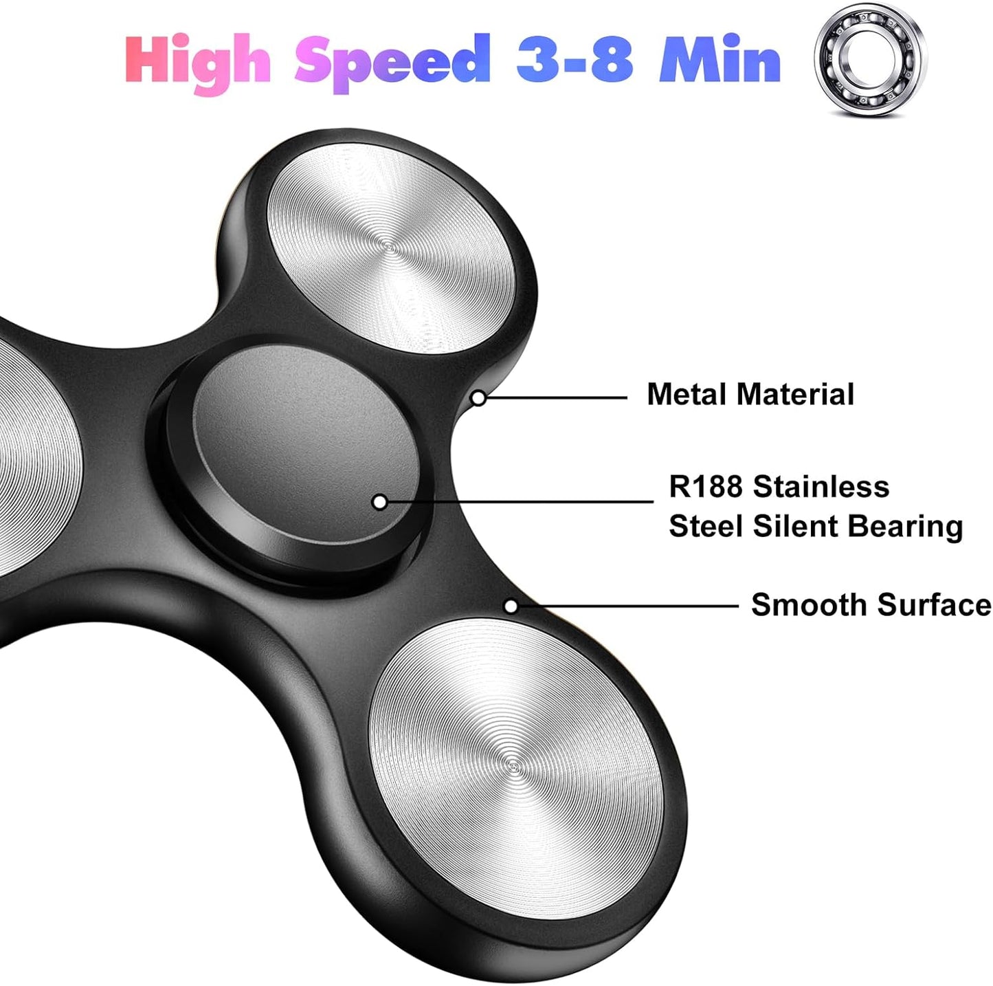 Fidget Spinners Toy, 3-8 Min Spins Time Stainless Steel Bearing Metal Fidget Spinner, EDC ADHD