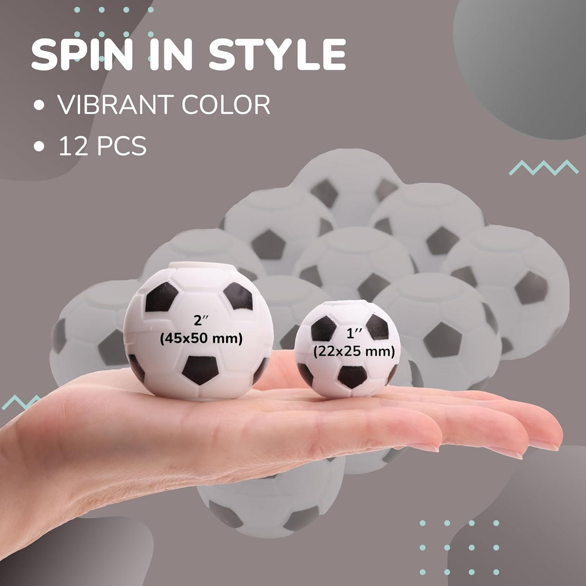 Entervending Fidget Spinners - 2 Inch Stress Balls - 12 Pcs Soccer Party Favors - White Mini Fidget