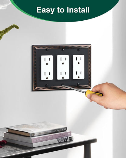 2-Pack Triple Decorator Outlet Cover Plate, Aged Bronze Pearls Decorative Switch Plates and Outlet