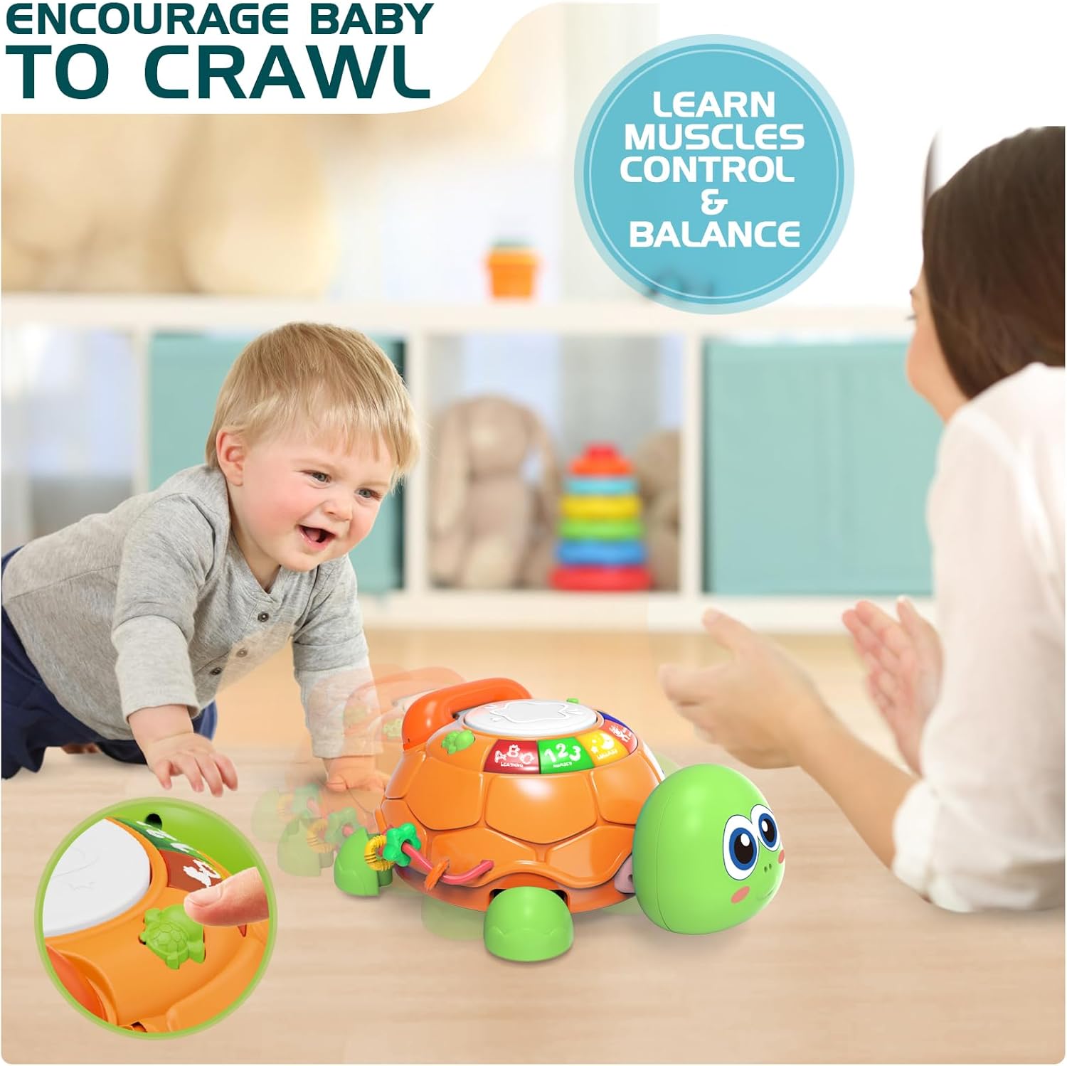 Baby Toys 6 to 12 Months, Musical Turtle Crawling Baby Toys for 12-18 Month, Early Learning