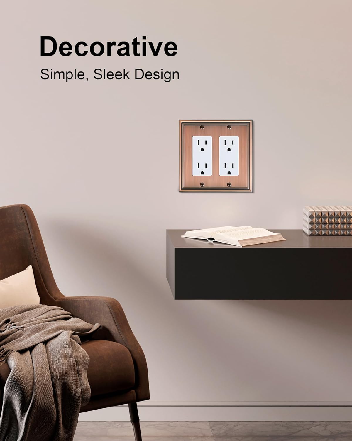 2-Pack Decorative Double Decorator Outlet Cover Plate, Durable Zinc Alloy Antique Copper Wall
