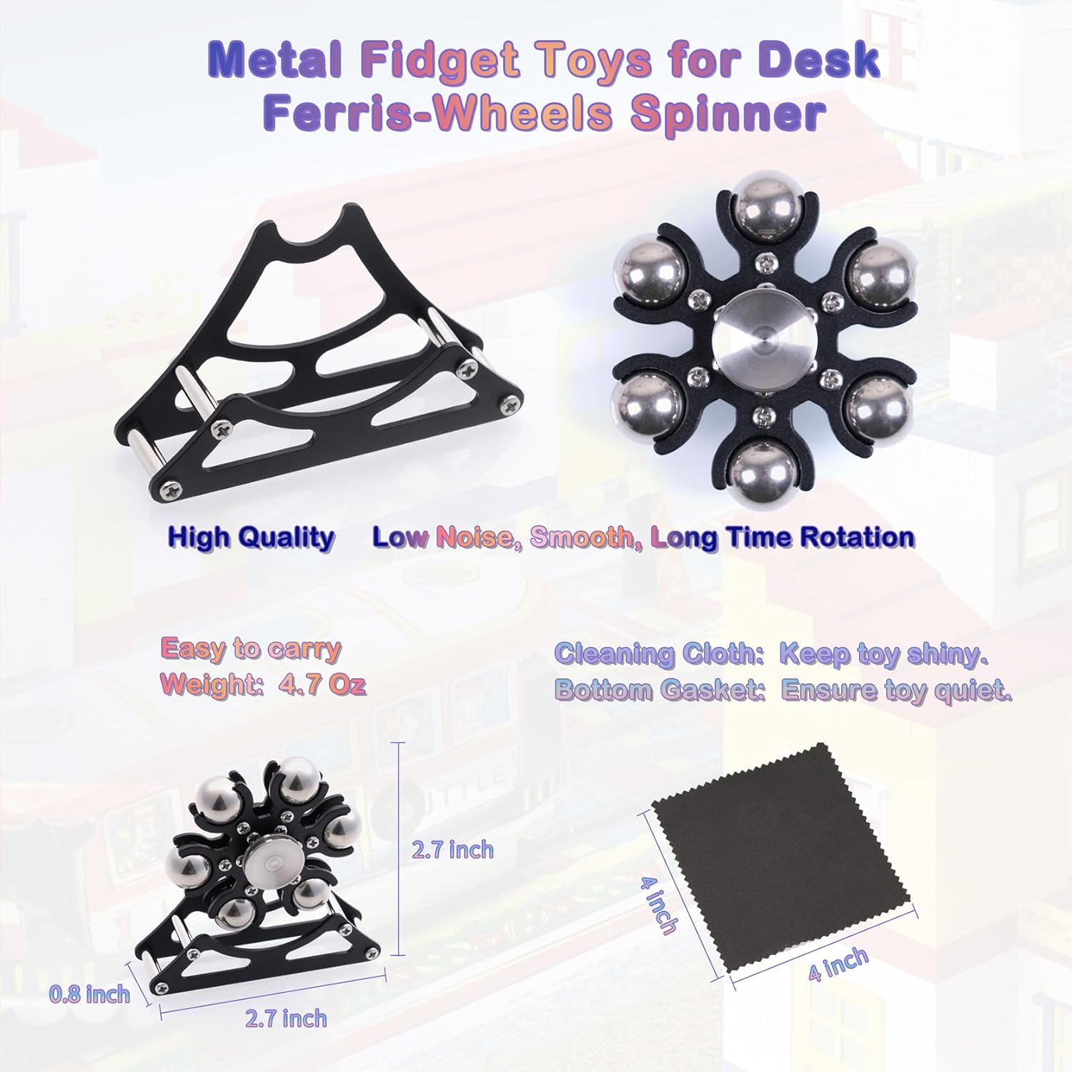 Desk-Fidget-Toys for Ferris-Wheels-Spinner: Metal Kinetic-Spinner 4mins, Cool-Gadgets for Kid