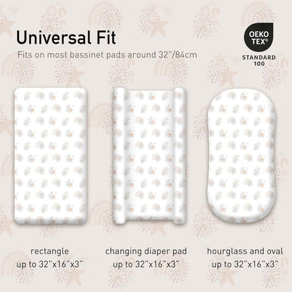 Gllquen Baby Bassinet Sheets 4 Pack, Breathable Cozy Fitted Mattress Sheet, Elastic Travel Crib