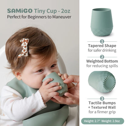 SAMiGO Silicone Baby Feeding Set, Baby Led Weaning Supplies, Suction Bowl Plate Bib Cup Self