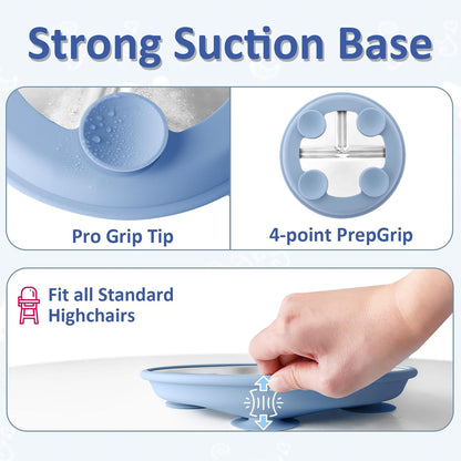 Stainless Steel Suction Plates for Toddlers, 9" Divided Kids Baby Plates with Removable Silicone