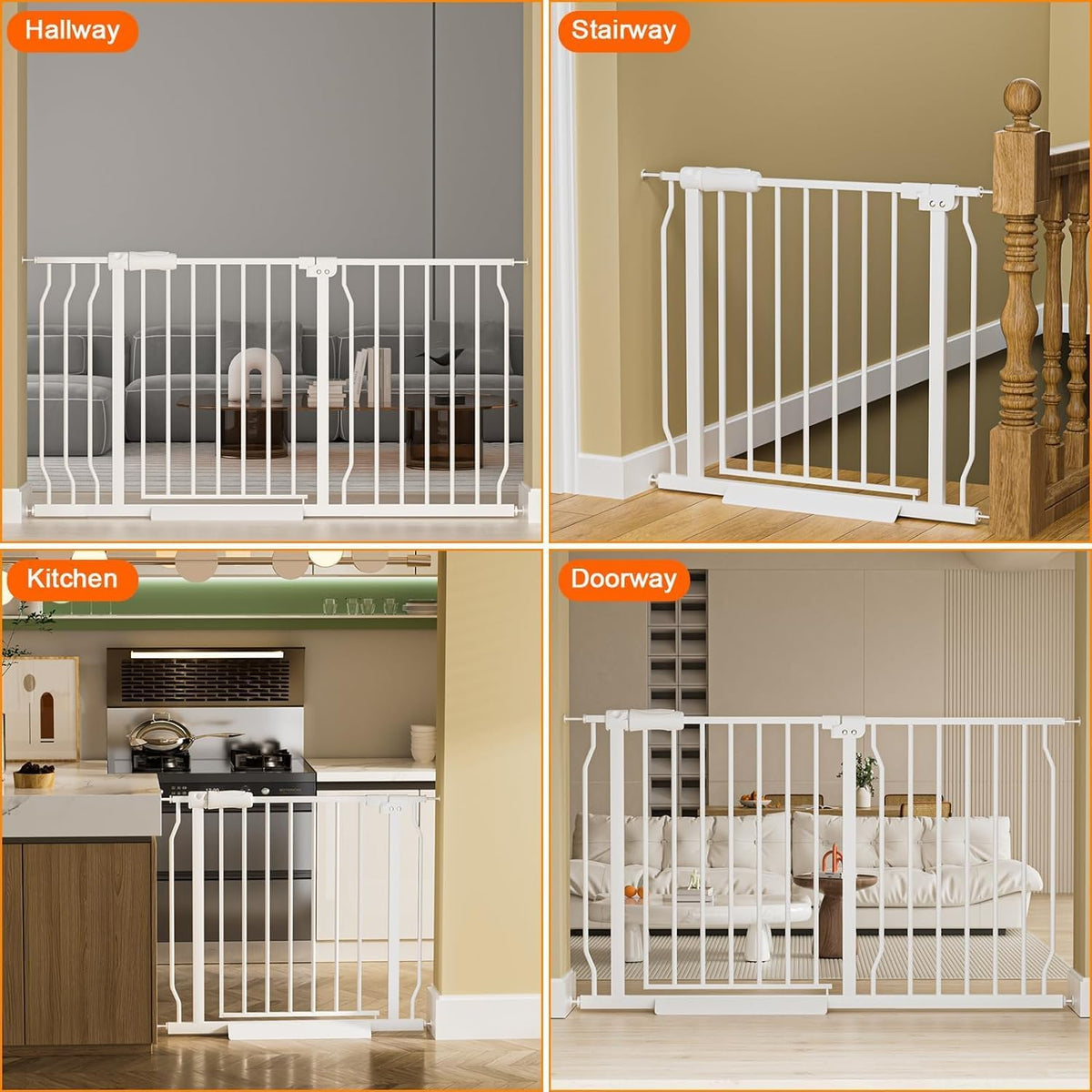 HOOEN Extra Wide Baby Gate for Doorways Stairs 76.38-86.3 Inch Large Long Pressure Mounted Dog