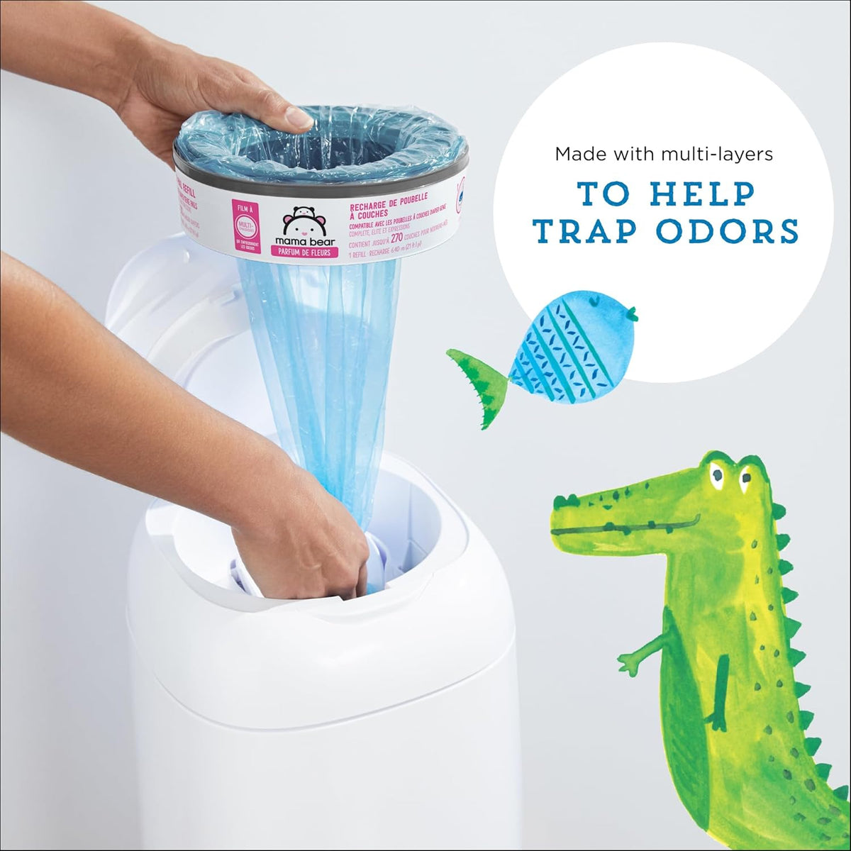 Amazon Brand - Mama Bear Blossoms Scented Diaper Pail Refills for Diaper Genie Pails, 2160 Count (8