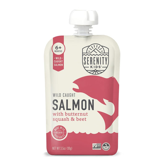 Serenity Kids 6+ Month Salmon Baby Food Pouches - BPA-Free Wild Caught Salmon & Organic Butternut