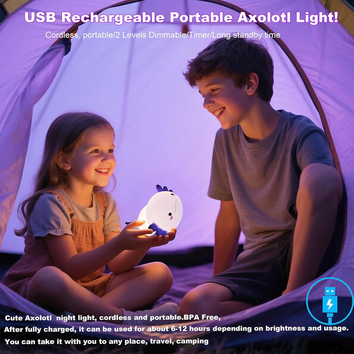HAPPYBAG Axolotl Night Light,Cute Axolotl lamp Gifts for Kids,Dimmable Silicone Animal Nursery
