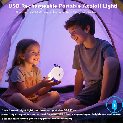 HAPPYBAG Axolotl Night Light,Cute Axolotl lamp Gifts for Kids,Dimmable Silicone Animal Nursery