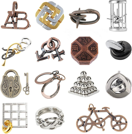 15 pcs IQ Test Puzzle Metal Wire Puzzles Mind Game Educational Toys High Difficulty Brain Teaser