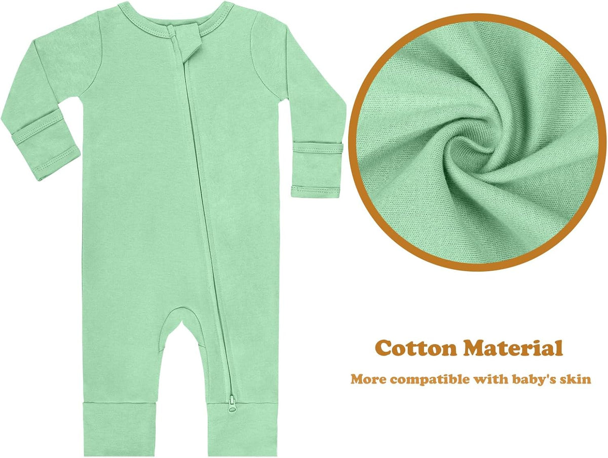 GUISBY Long Sleeve Cotton Pajamas Footless Baby Bodysuits with Zipper and Mittens 3-Pack for Boys