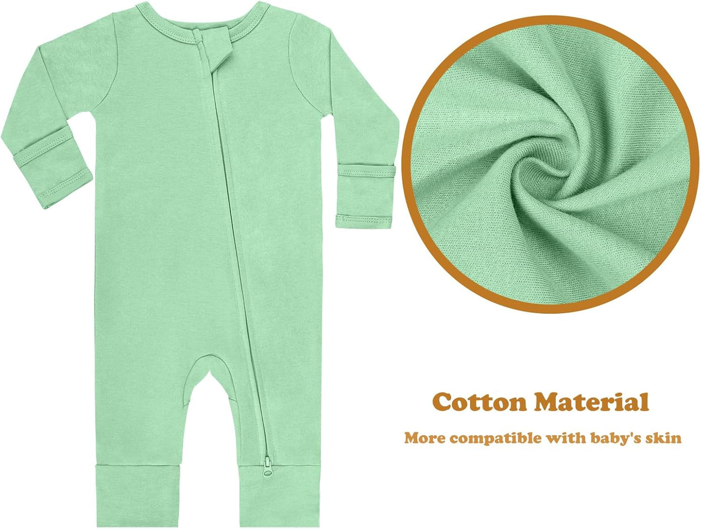 GUISBY Long Sleeve Cotton Pajamas Footless Baby Bodysuits with Zipper and Mittens 3-Pack for Boys