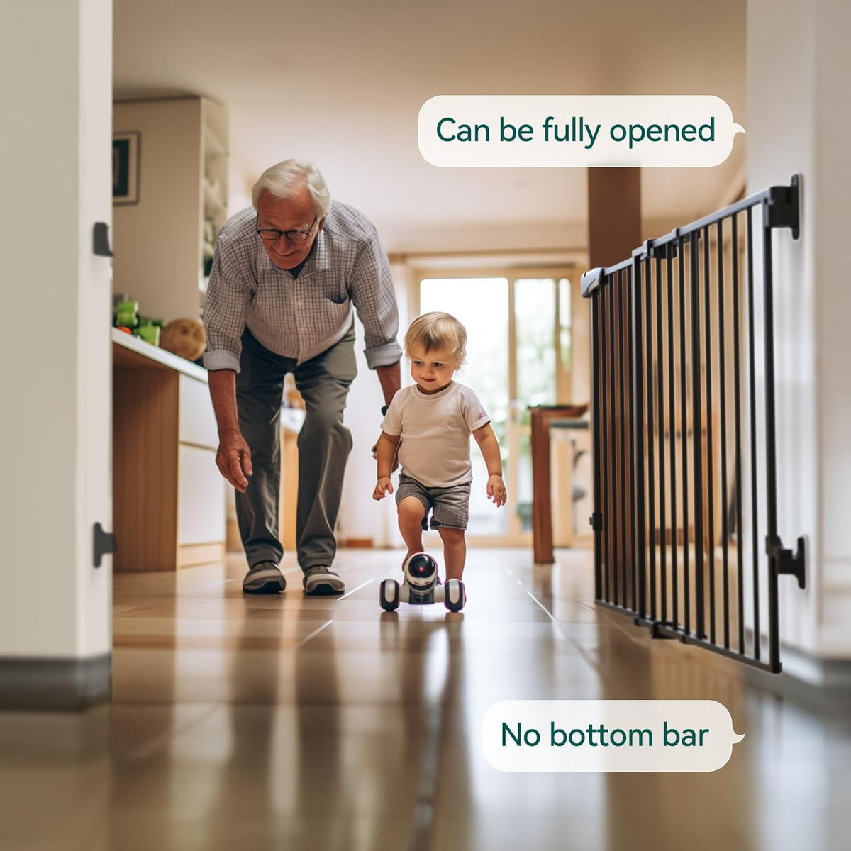 Babelio 31.5-55" No Bottom Bar Baby Gate Extra Wide, 2-in-1 Auto Close Dog Gate for The House