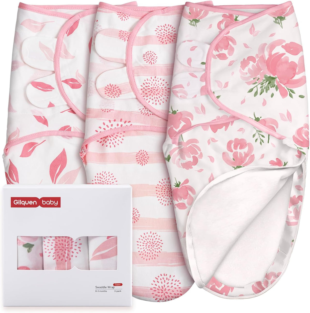 GLLQUEN BABY Baby Swaddle Sleep Sacks with Zipper - 3-Pack Newborn Swaddling Sack, Baby Swaddles