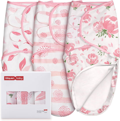 GLLQUEN BABY Baby Swaddle Sleep Sacks with Zipper - 3-Pack Newborn Swaddling Sack, Baby Swaddles