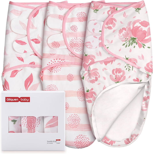 GLLQUEN BABY Baby Swaddle Sleep Sacks with Zipper - 3-Pack Newborn Swaddling Sack, Baby Swaddles