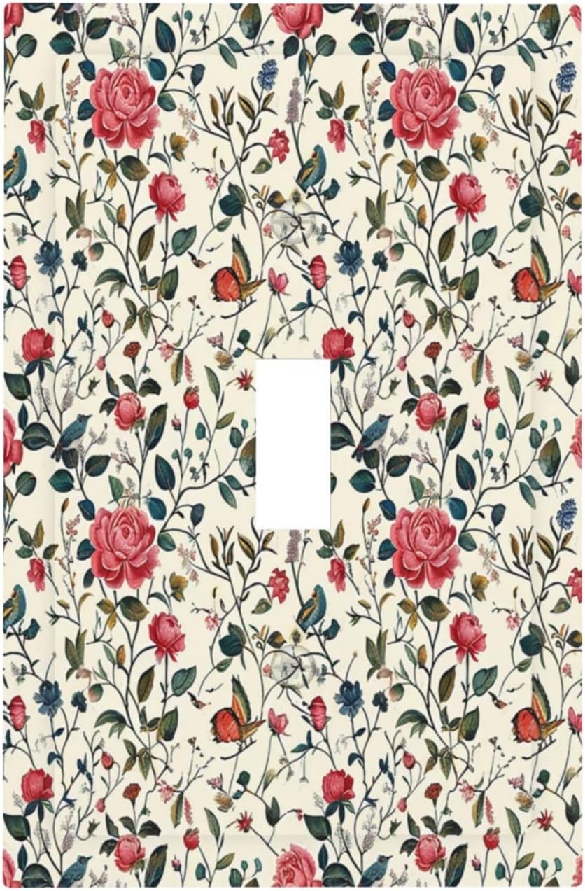 Decorative Light Switch Cover Vintage Flowers Rose Leaf Bird Butterfly 1 Gang Single Toggle Device