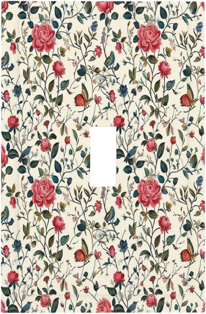 Decorative Light Switch Cover Vintage Flowers Rose Leaf Bird Butterfly 1 Gang Single Toggle Device