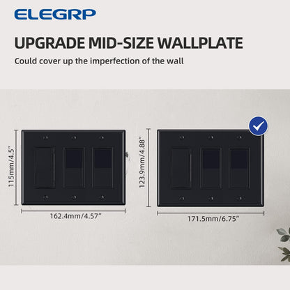ELEGRP 3-Gang Decorative Wall Plates, Mid-Size 4.88" H x 6.75" L Unbreakable Thermoplastic