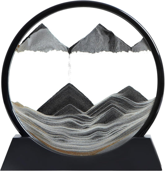KPNUWN Moving Sand Art Liquid Motion, 3D Deep Sea Sandscape Color Quicksand Decor, Round Glass
