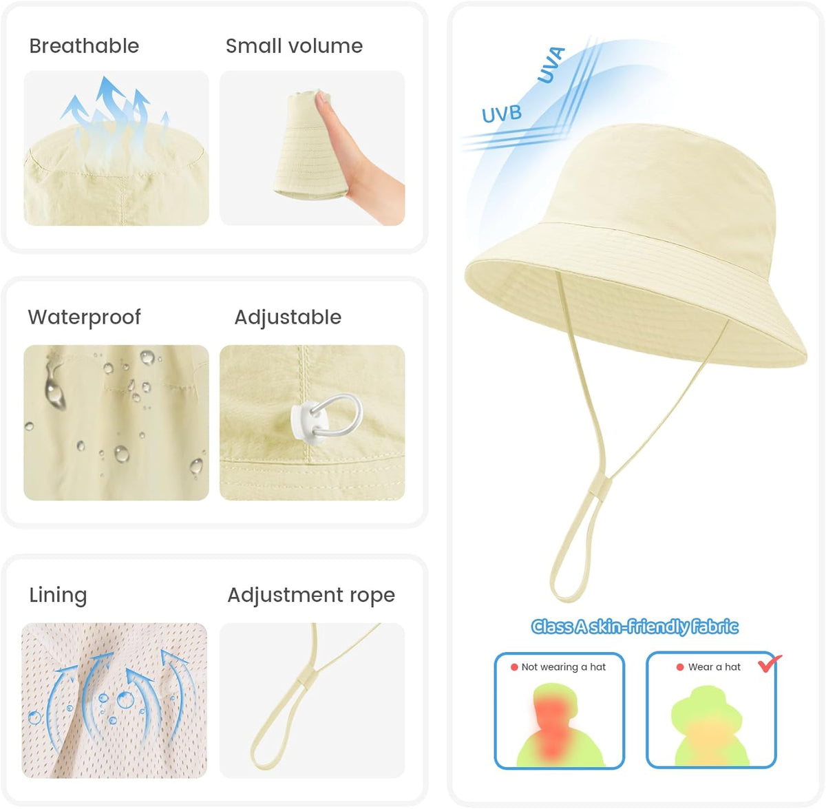 Baby Sun Hat 0-6 Years Toddler Boys Girls Adjustable Bucket Hats Kids Bucket Hats UPF 50+ Wide Brim