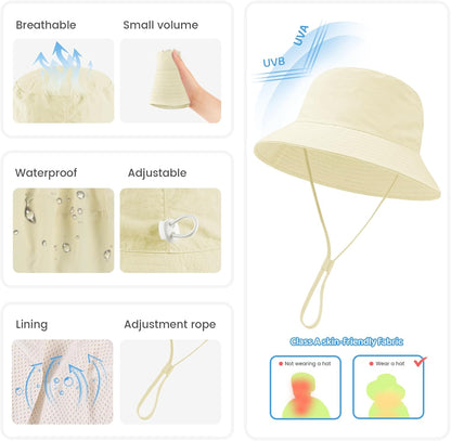 Baby Sun Hat 0-6 Years Toddler Boys Girls Adjustable Bucket Hats Kids Bucket Hats UPF 50+ Wide Brim