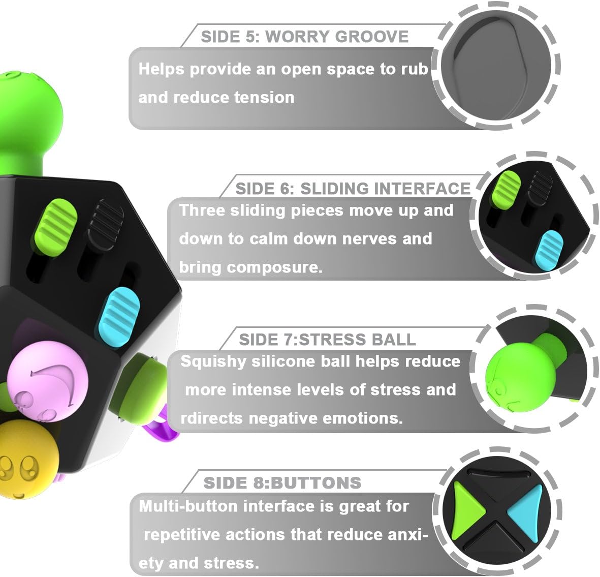 Fidget Dodecagon –12-Side Fidget Toys Cube Relieves Stress and Anxiety Anti Depression Cube for
