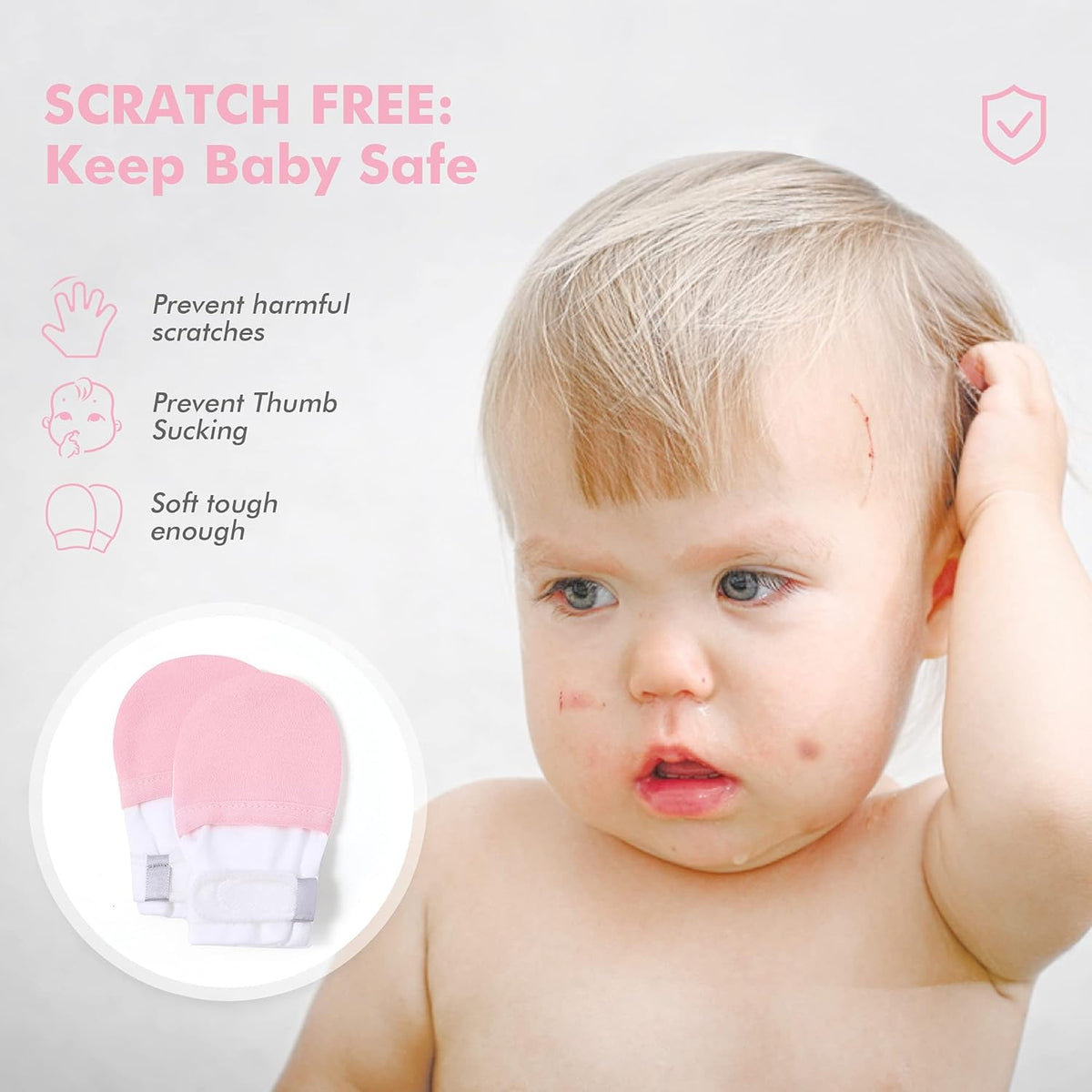 HAPIU Baby No Scratch Mittens Stay On, 100% Cotton Breathable, Adjustable Infant Gloves for Boys