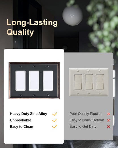 2-Pack Decorative Tripple Decorator Outlet Cover Plate, Durable Zinc Alloy Aged Bronze Wall Plates