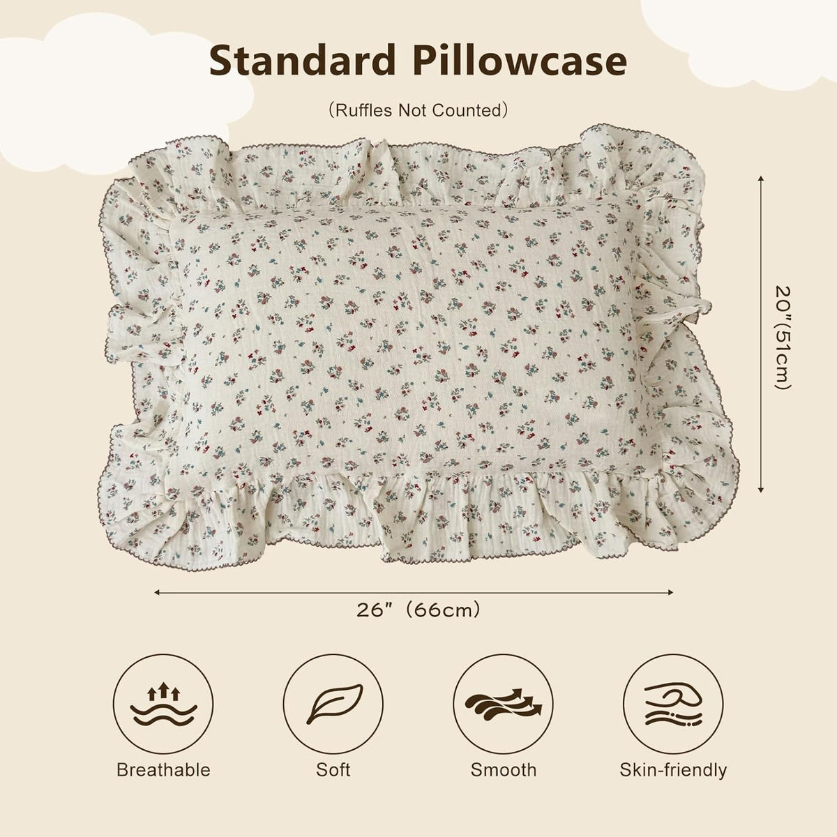 BuLuTu Girls Boys Kids Pillowcase Standard Size, Floral Pattern, 20"x26", 1 pc, Soft Breathable