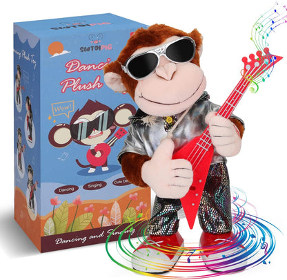 Dancing Monkey Plush Toy, Stuffed Toys, Dancing Singing, Body Shaking, and Guitar Shaking, Punk