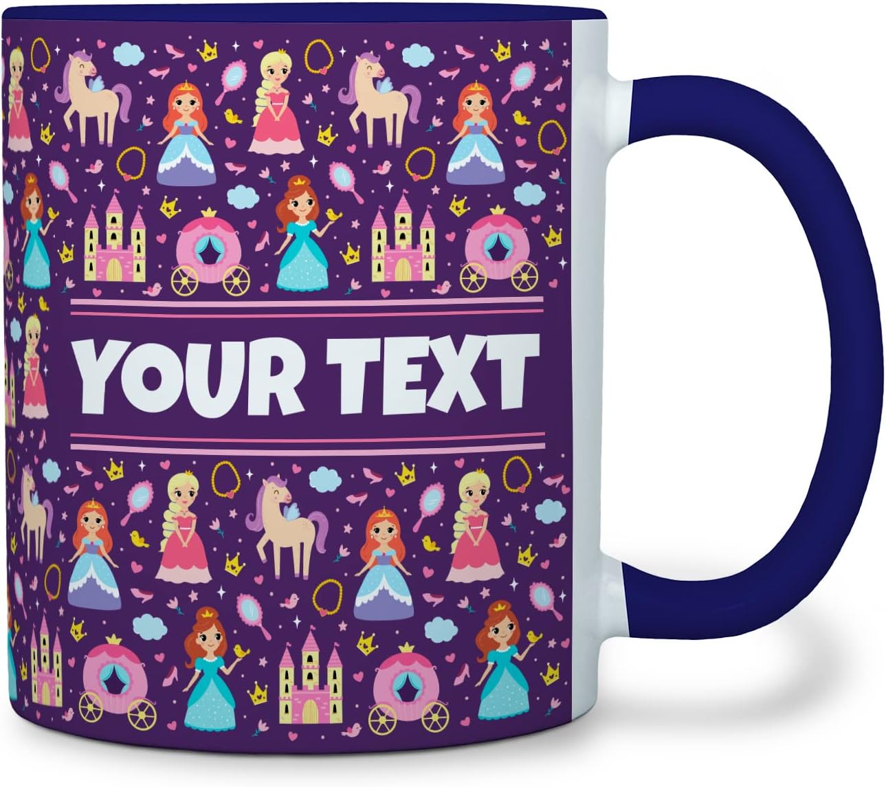 Personalized Mug for Kids - Princesses - Custom Name/Text, Ceramic Hot Chocolate/Cocoa/Coffee Cup