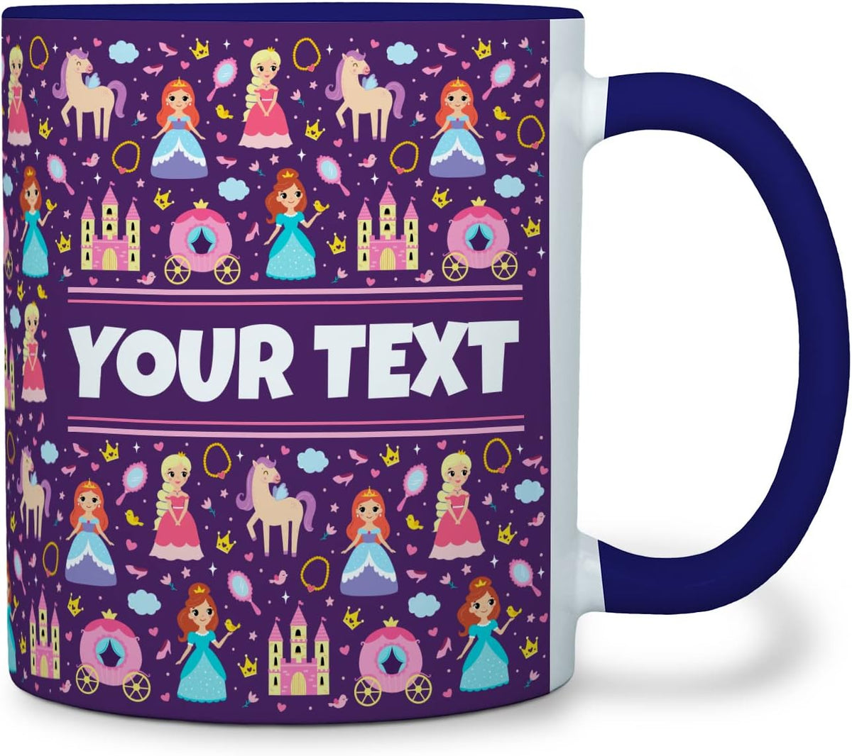 Personalized Mug for Kids - Princesses - Custom Name/Text, Ceramic Hot Chocolate/Cocoa/Coffee Cup