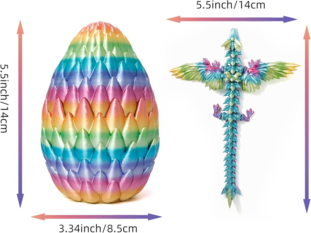3D Printed Dragon Egg, Rainbow Flying Dragon in Colorful Eggs, Fidget Toy for Birthday Gift