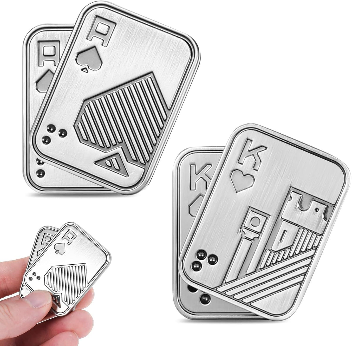 2 Pcs Metal Poker Fidget Slider,Magnetic EDC Fidget Toys,Stress Relief Poker Push Card,Cool Metal