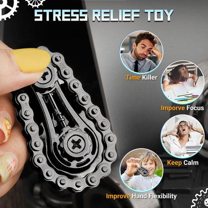 Cool Sprockets Fidget Bike Chain Hand Roller for Anxiety Relief, Assemble Fidget Spinner Ring Toy