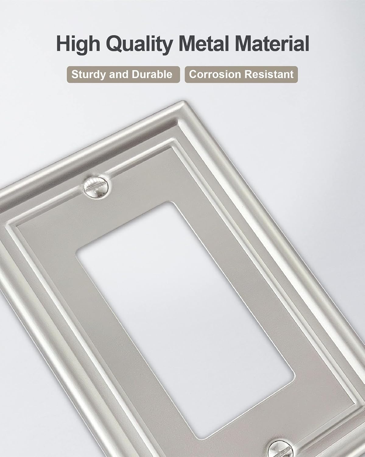 2-Pack Decorator Wall Plate, Satin Nickel Electrical Outlet Cover Plate for Receptacle, Dimmer