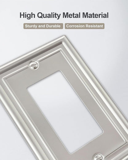 2-Pack Decorator Wall Plate, Satin Nickel Electrical Outlet Cover Plate for Receptacle, Dimmer